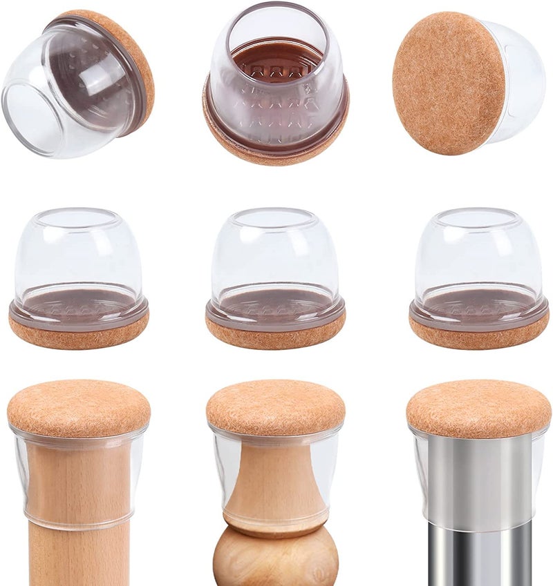 Ezprotekt 8 Pcs Extra Large Chair Leg Protectors with Felt, Silicone Felt Furniture Pads, Floor Protectors for Chair, Bar Stools Leg Protectors Caps, Table Leg Cups Covers (XL Fit: 1.4""-1.65"", Clear) - Image 1